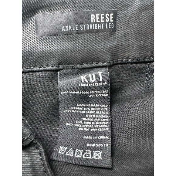 Kut from the Kloth Faux Black Leather Reese Ankle Straight Pants City Women 8 - Picture 6 of 10